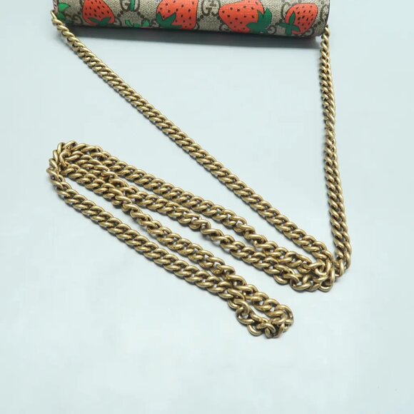 Authentic GUCCI Chain Wallet Brown Strawberry Canvas Shoulder Bag 778-121424 - Picture 8 of 12